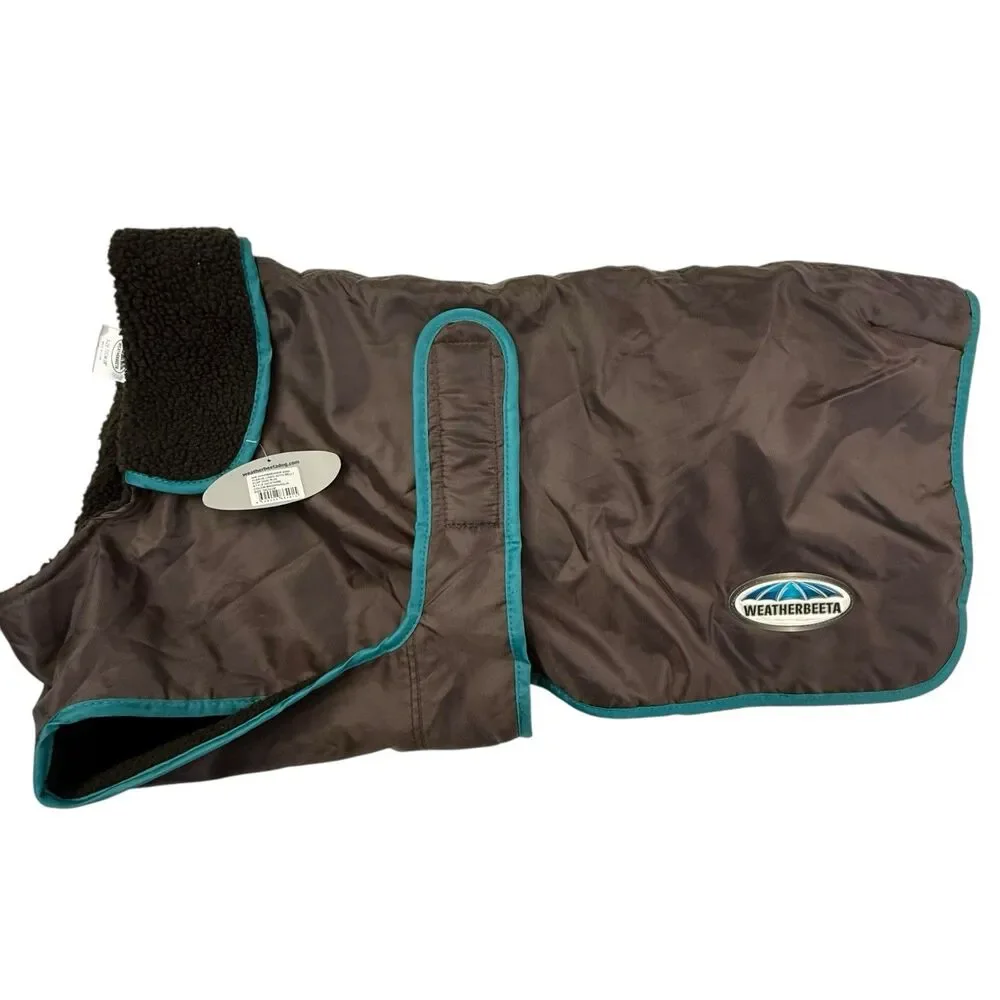 WeatherBeeta NEW Windbreaker Deluxe Dog Coat Fleece Lined Brown Aqua Large 28